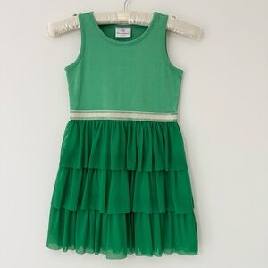 Hanna Andersson Sleeveless Dress with Green Tiered Tulle Skirt, Size 6, EUC